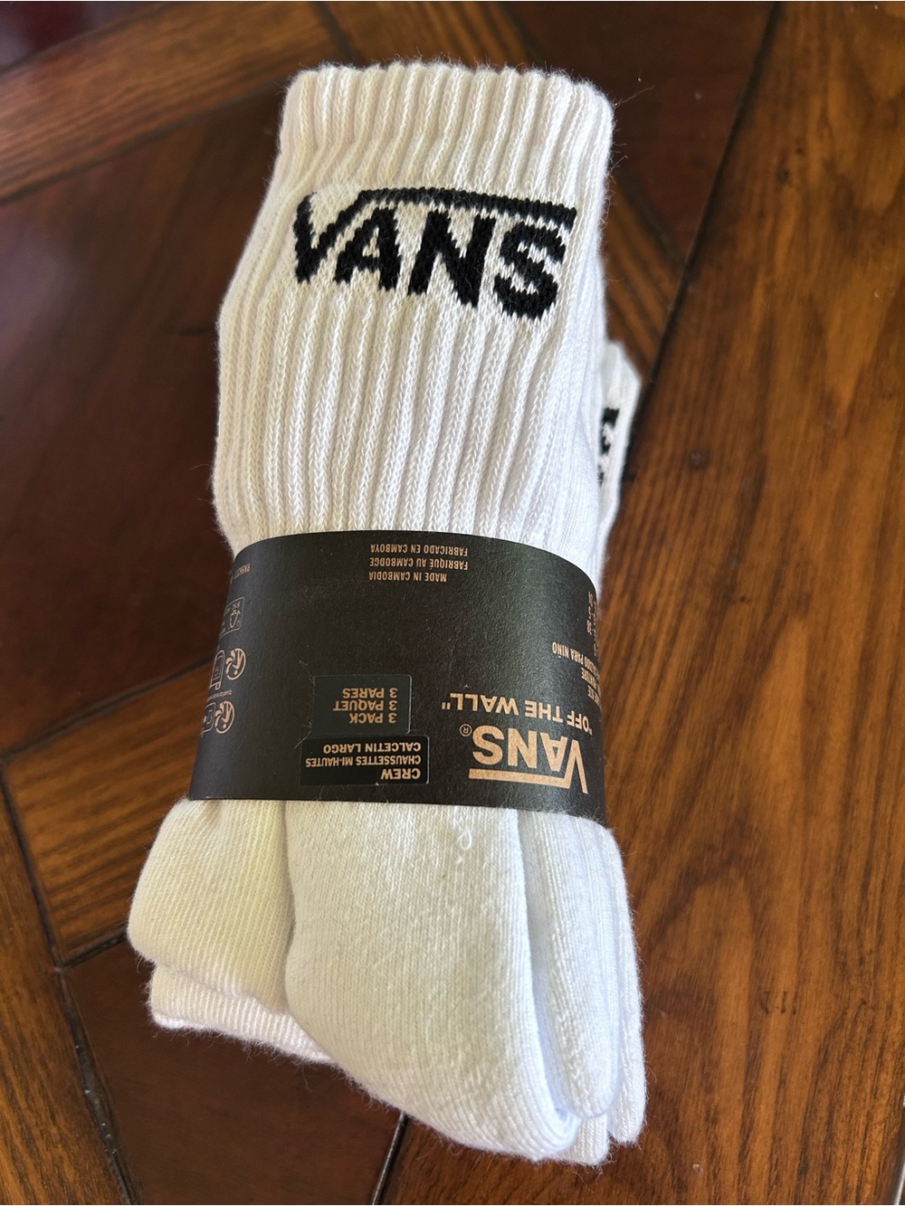 Vans White Crew Socks with Black Logo - 3 Pack